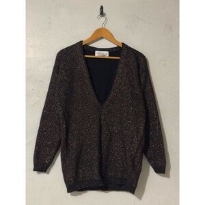 Courtney Rhodes Black Glitter Lambswool-Blend Long Sleeve Longline Sweater Vinta